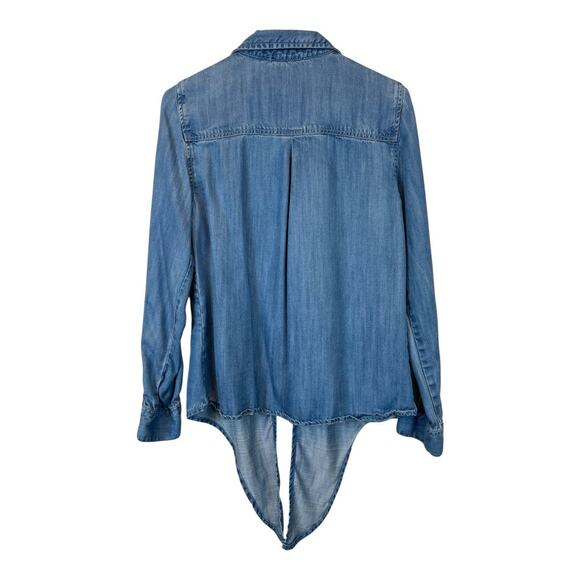 Boston Proper Blouse Shirt Top Blue Chambray Tie Front Casual Small Soft Comfy - Picture 6 of 6